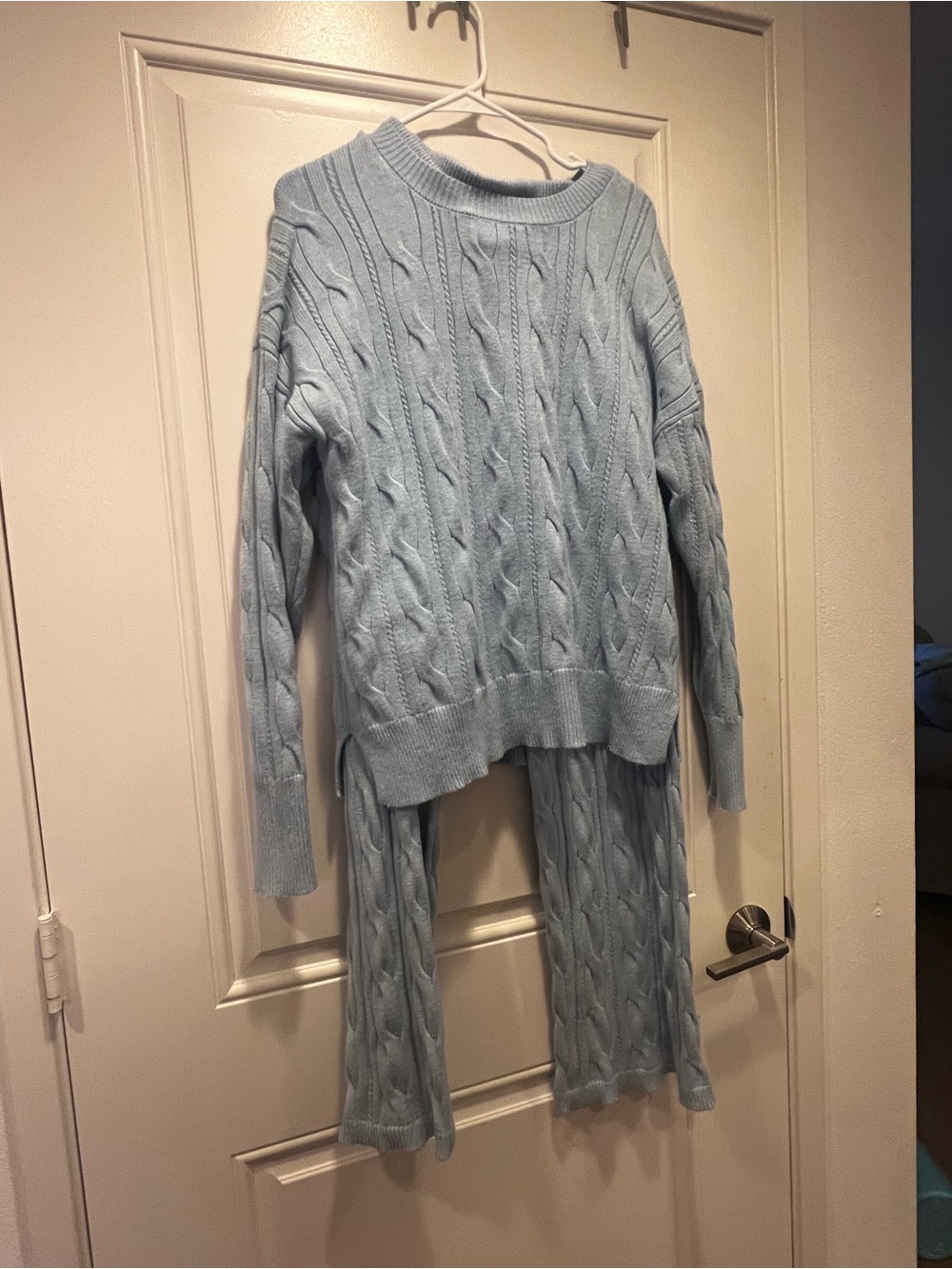 Pink Lily Pastel Blue Cable Knit Sweater Set
